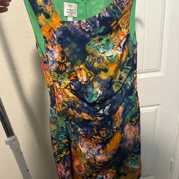 Suzi Chin For Maggy Boutique Abstract Watercolor Print Sheath Silk Dress‎ Size 6 - Picture 5 of 11